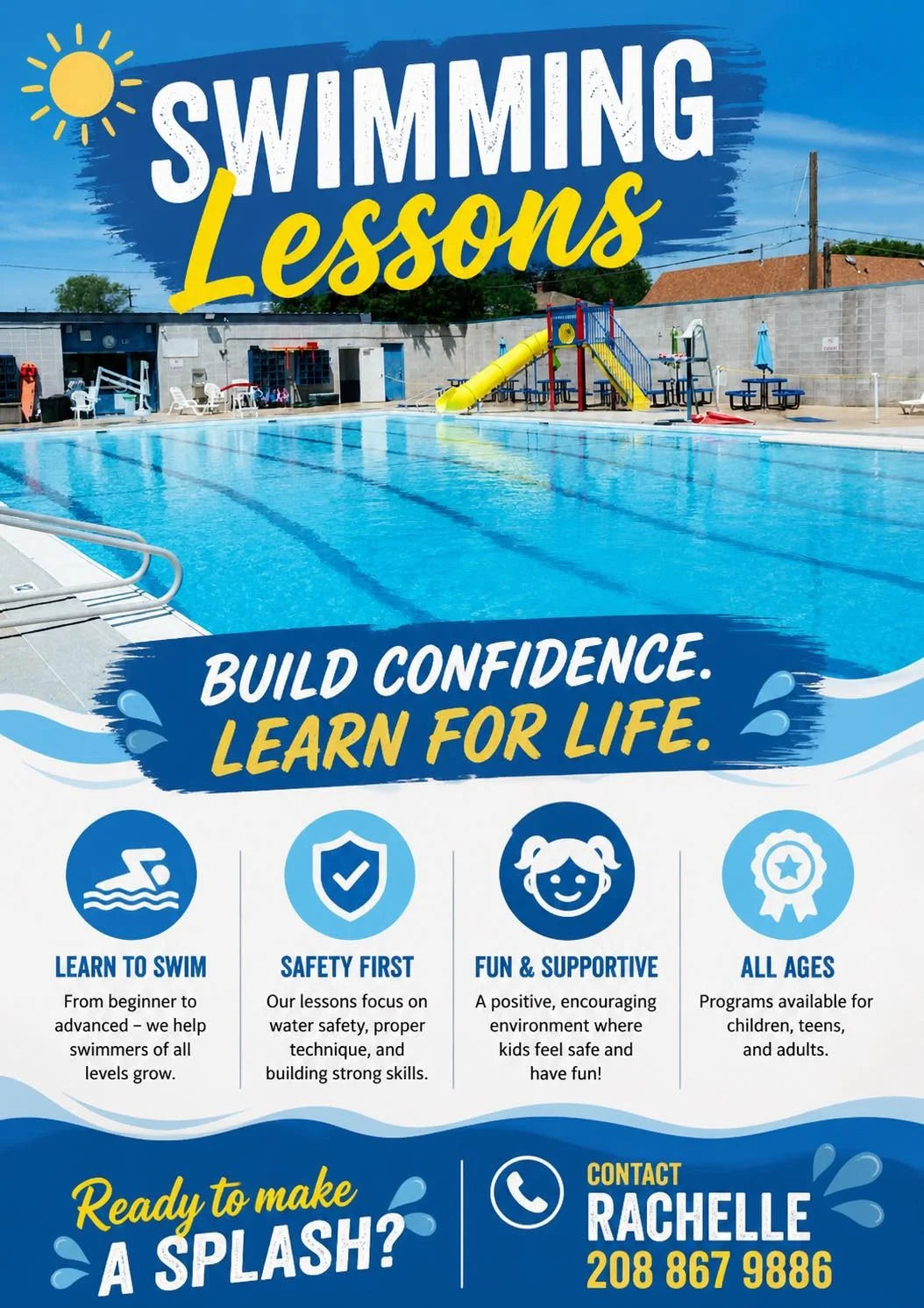 Swimming lessons build confidence and learn for life flyer